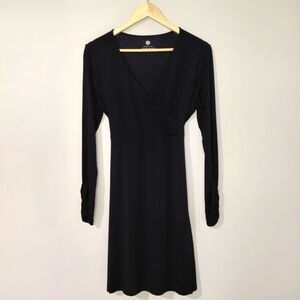 Dakini Small Black Long Sleeve Faux Wrap Dress
